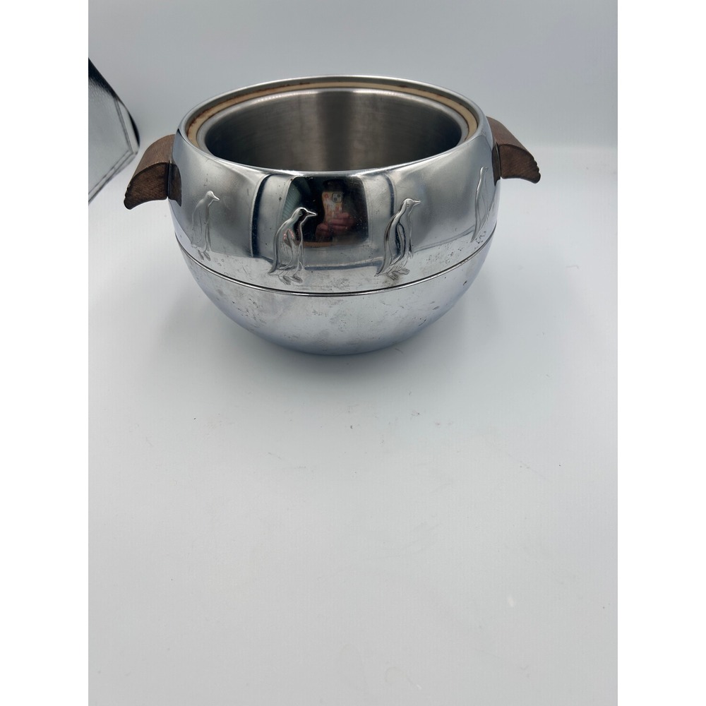 Vintage West Bend Penguin Hot Cold Server Chrome Ice Bucket Wood Handles MCM